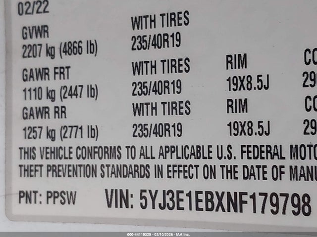 2022 TESLA MODEL 3 5YJ3E1EBXNF179798 Photo 8