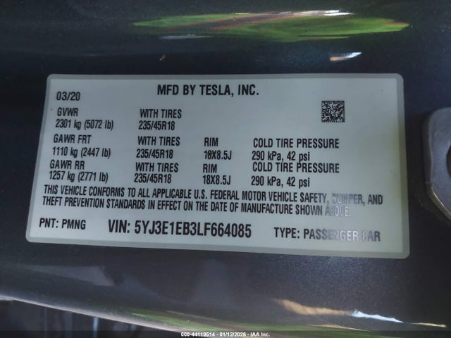 2020 TESLA MODEL 3 5YJ3E1EB3LF664085 Photo 8