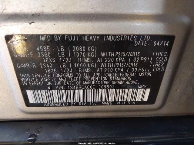 4S4BRCAC6E1309803 Subaru Outback 2.5i