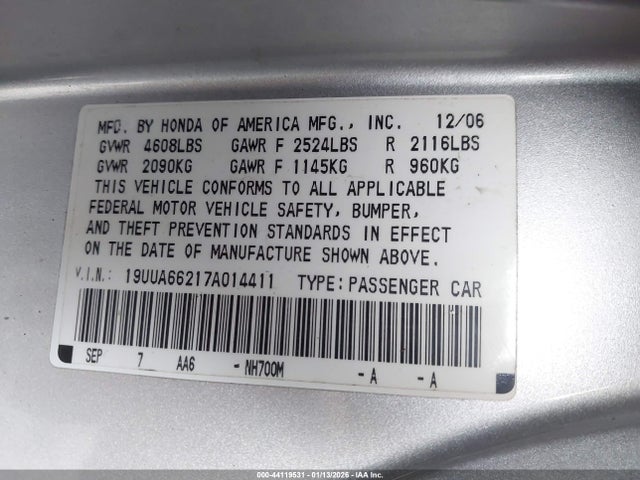 2007 ACURA TL 19UUA66217A014411 Photo 8