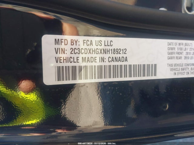 2C3CDXHGXNH189212 Dodge Charger Gt Rwd
