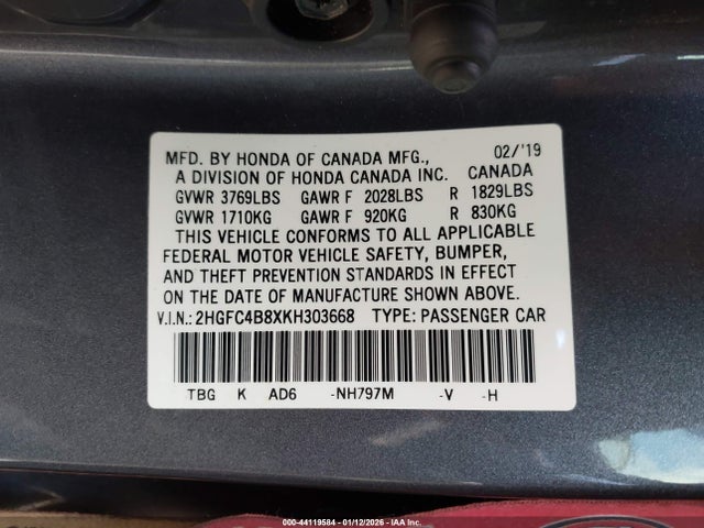 Honda Civic Sport 2019 2HGFC4B8XKH303668 Image 9