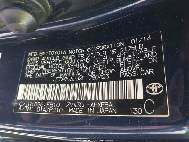 JTDKN3DUXE1780423 Toyota Prius Two