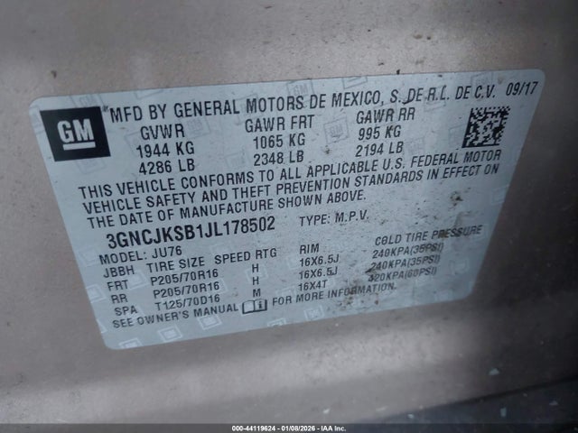 3GNCJKSB1JL178502 Chevrolet TRAX LS