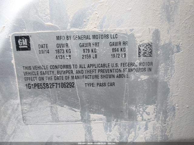 1G1PE5SB2F7106292 Chevrolet Cruze 2lt Auto