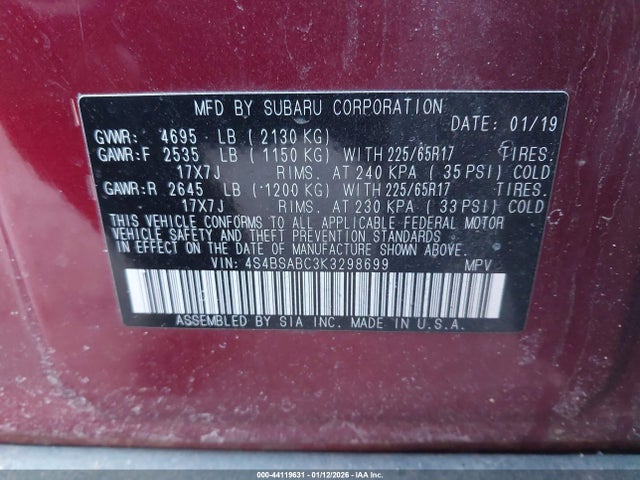 4S4BSABC3K3298699 Subaru Outback 2.5i