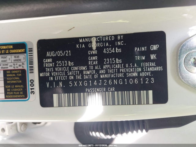 5XXG14J26NG106123 KIA K5 LXS