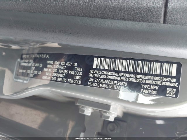 Auction sale of the 2020 Jeep Renegade Latitude Fwd, vin: ZACNJABB2LPL94670, lot number: 44119702