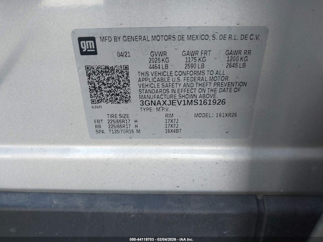 3GNAXJEV1MS161926 Chevrolet Equinox Fwd 2fl