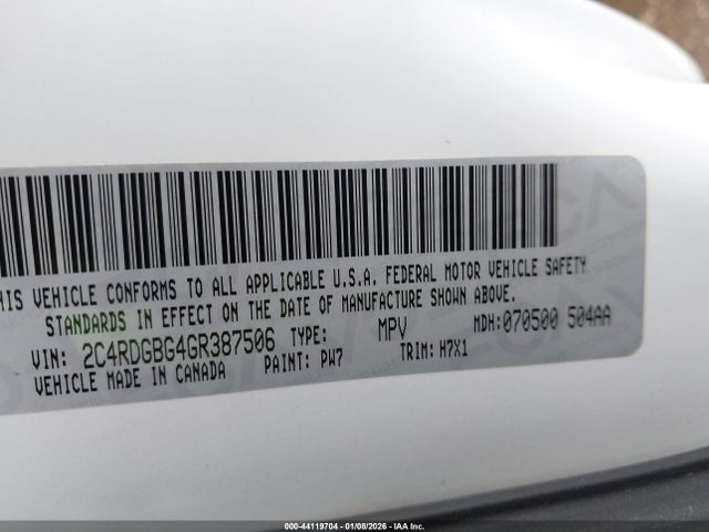2C4RDGBG4GR387506 Dodge Grand Caravan Se