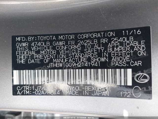 JTHBW1GG9H2141941 Lexus ES 300H