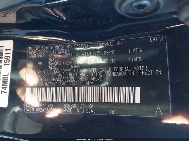 5TDZY5G14FS056332 Toyota Sequoia Sr5 5.7l V8