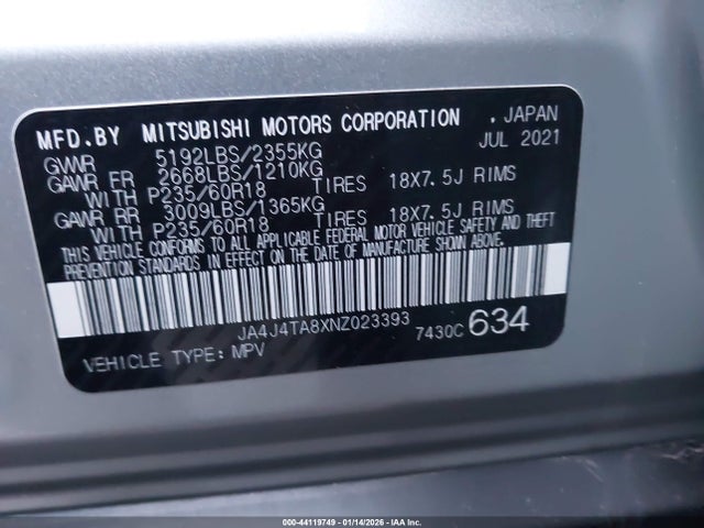 2022 MITSUBISHI OUTLANDER JA4J4TA8XNZ023393 Photo 8