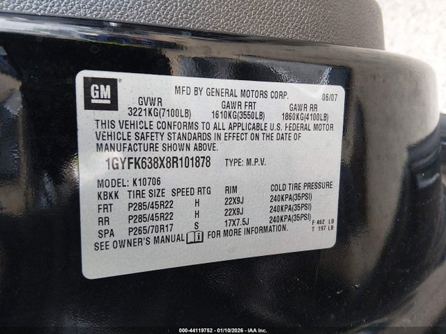 2008 CADILLAC ESCALADE 1GYFK638X8R101878 Photo 8