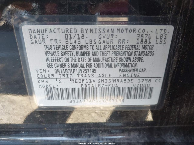 Nissan SENTRA S 2018 3N1AB7AP1JY257195 Image 9