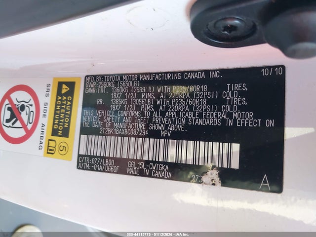 2011 Lexus Rx 350 მანქანა იყიდება აუქციონზე, vin: 2T2BK1BAXBC087294, აუქციონის ნომერი: 44119775