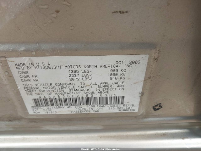 2007 MITSUBISHI GALANT 4A3AB36F27E040389 Photo 8