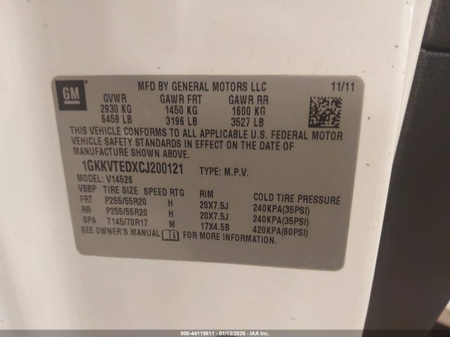 Aukcja sprzedaży 2012 Gmc Acadia Denali, vin: 1GKKVTEDXCJ200121, numer aukcji: 44119811