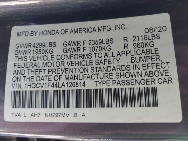 1HGCV1F44LA126814 Honda ACCORD EX