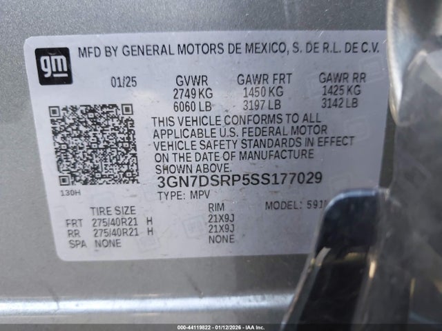 Aukcja sprzedaży 2025 Chevrolet Equinox Ev Rs, vin: 3GN7DSRP5SS177029, numer aukcji: 44119822