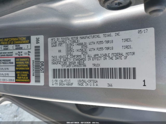 5TFUW5F13HX655706 Toyota Tundra Sr5 5.7l V8