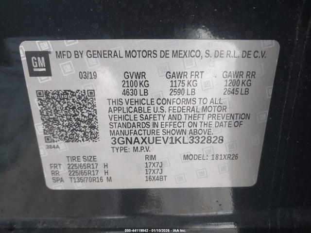 3GNAXUEV1KL332828 Chevrolet EQUINOX LT