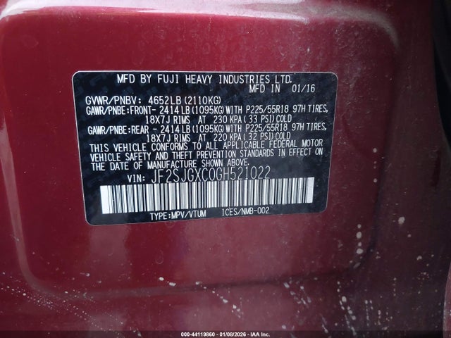 JF2SJGXC0GH521022 Subaru Forester 2.0xt Touring