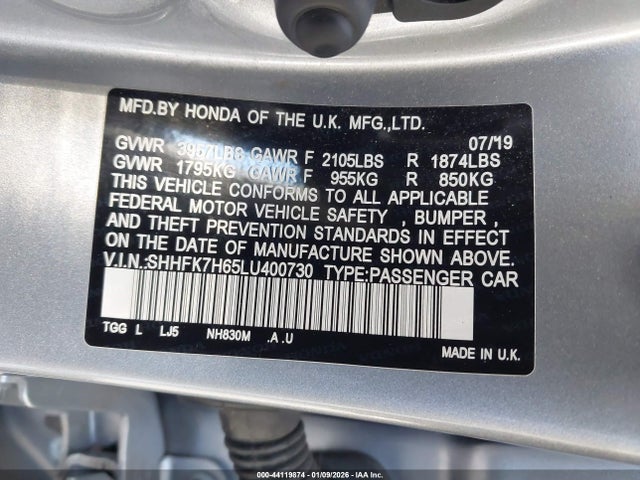 SHHFK7H65LU400730 Honda CIVIC EX