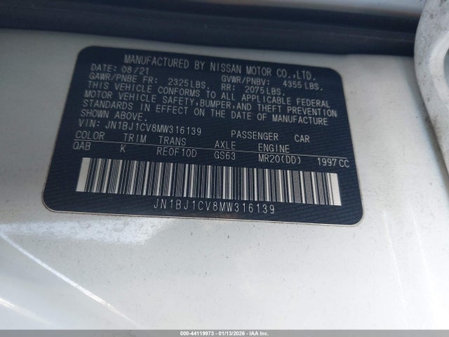 JN1BJ1CV8MW316139 Nissan Rogue Sport Sl Fwd Xtronic Cvt