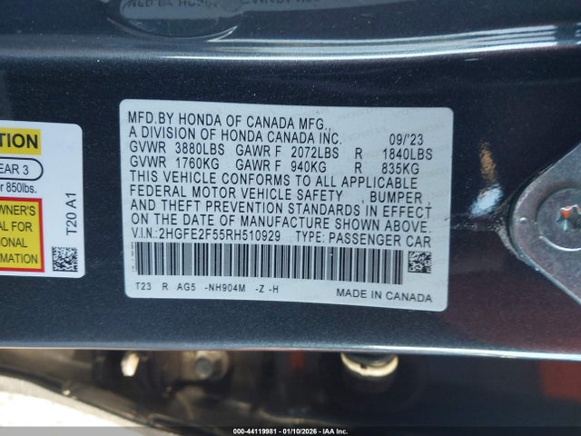 Honda Civic Sport 2024 2HGFE2F55RH510929 Image 9