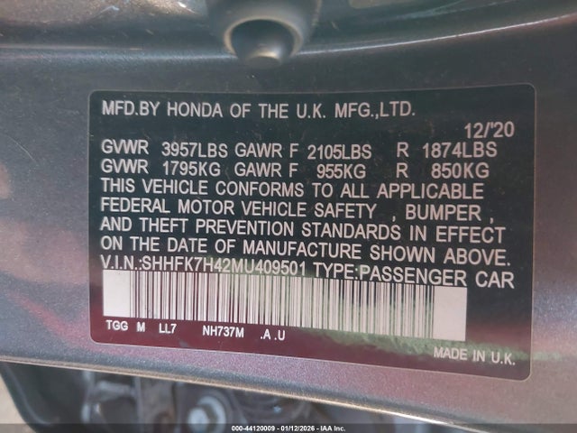 SHHFK7H42MU409501 Honda Civic Sport