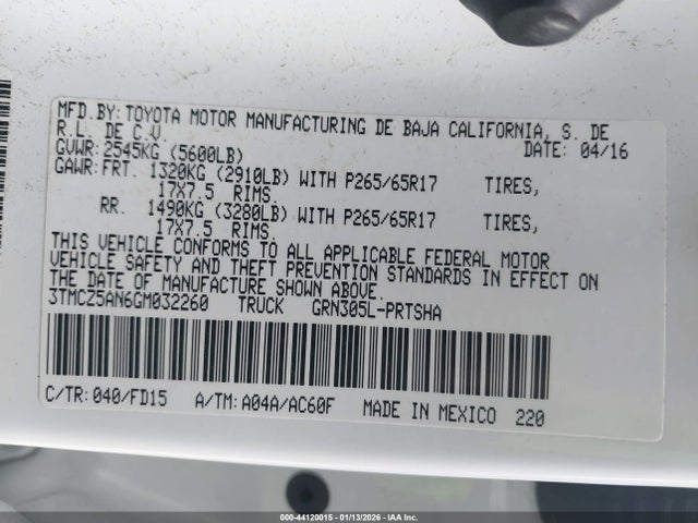 3TMCZ5AN6GM032260 Toyota Tacoma Trd Off Road/trd Sport
