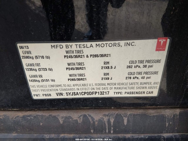 2013 TESLA MODEL S 5YJSA1CP0DFP13217 Photo 8