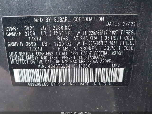 4S4BTGUD4N3118396 Subaru Outback Wilderness
