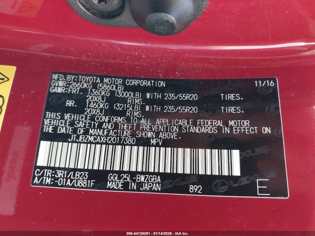 JTJBZMCAXH2017380 Lexus RX 350