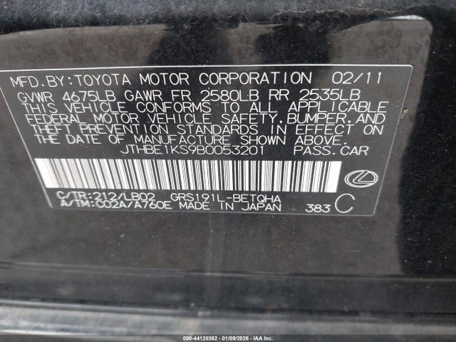 Продаж на аукціоні авто 2011 Lexus Gs 350, vin: JTHBE1KS9B0053201, номер лоту: 44120362