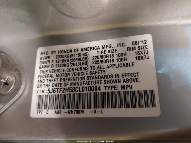 2012 HONDA CROSSTOUR 5J6TF2H58CL010084 Photo 8