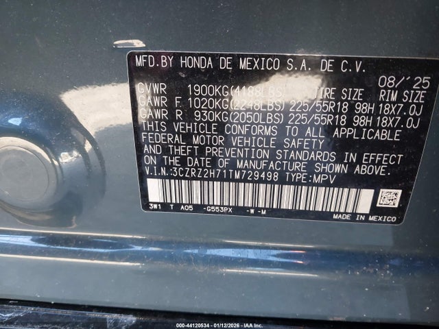 3CZRZ2H71TM729498 Honda Hr-v Awd Ex-l