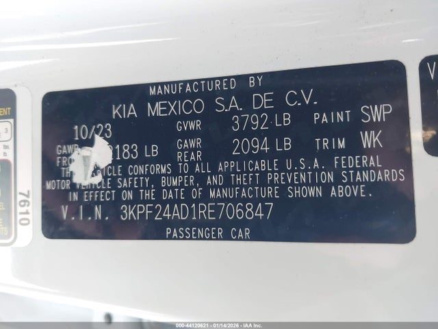 3KPF24AD1RE706847 KIA Forte Lxs