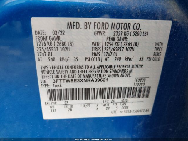 2022 FORD MAVERICK 3FTTW8E3XNRA39621 Photo 8
