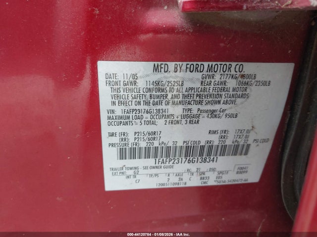 2006 FORD FIVE HUNDRED 1FAFP23176G138341 Photo 8