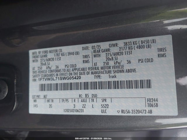 2025 FORD F-150 LIGHTNING 1FTVW3L71SWG05420 Photo 8