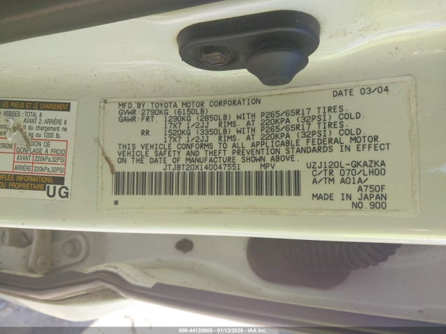 2004 LEXUS GX 470 JTJBT20X140047551 Photo 8