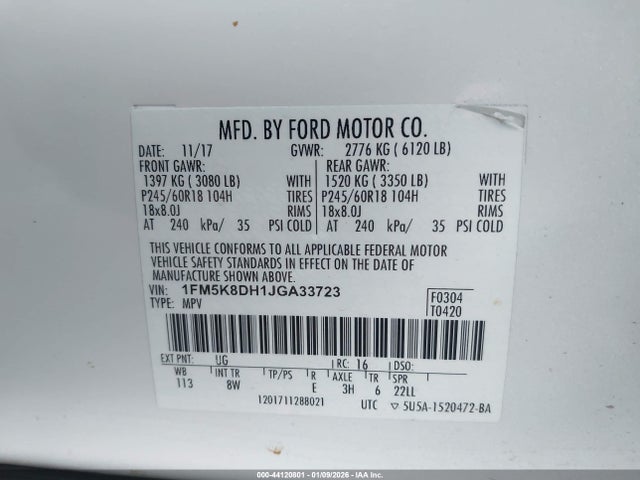 1FM5K8DH1JGA33723 Ford EXPLORER XLT