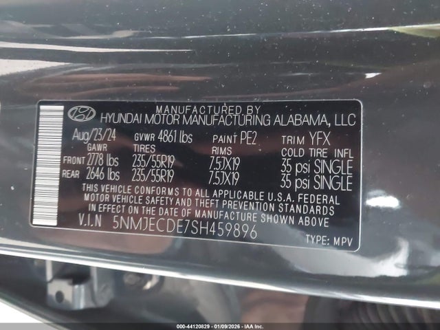 44120829 :رقم المزاد ، 5NMJECDE7SH459896 vin ، 2025 Hyundai Tucson Limited مزاد بيع