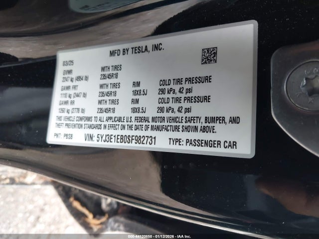 Продажа на аукционе авто 2025 Tesla Model 3 Long Range All-wheel Drive, vin: 5YJ3E1EB0SF982731, номер лота: 44120850