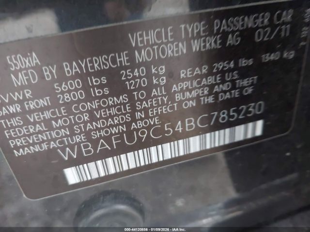 2011 BMW 550I WBAFU9C54BC785230 Photo 8
