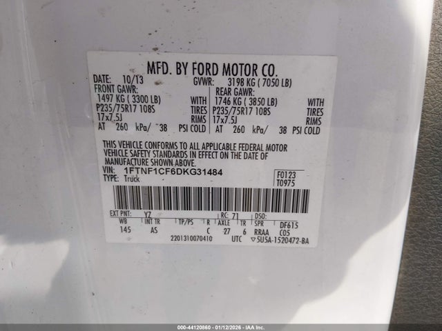 Aukcja sprzedaży 2013 Ford F-150 Xl, vin: 1FTNF1CF6DKG31484, numer aukcji: 44120860