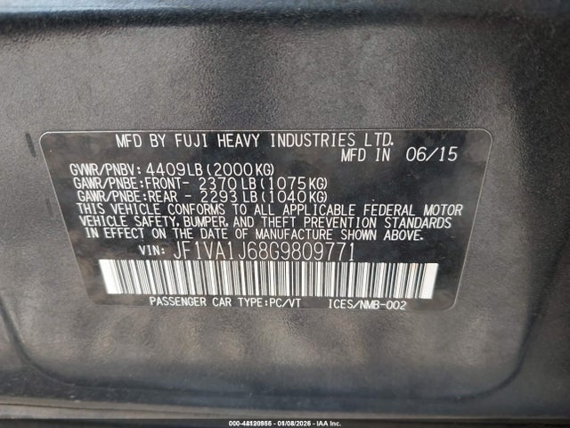 44120955 :رقم المزاد ، JF1VA1J68G9809771 vin ، 2016 Subaru Wrx Limited مزاد بيع