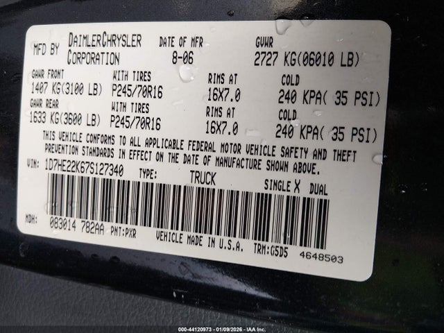 2007 DODGE DAKOTA 1D7HE22K67S127340 Photo 8